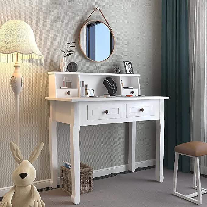 32" Wooden Secretary Desk Bedroom Small Dresser with 4 Storage Drawers Furniture & Decor - DailySale