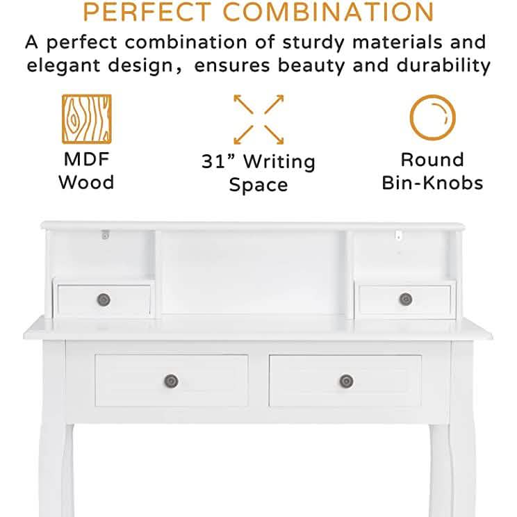 32" Wooden Secretary Desk Bedroom Small Dresser with 4 Storage Drawers Furniture & Decor - DailySale