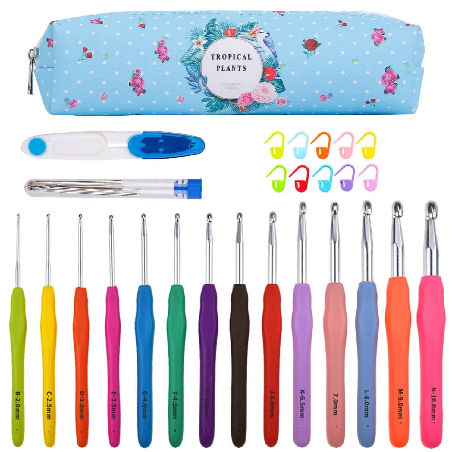 34-Piece Set: Aluminum Handle Crochet Hook Needles Knitting Tool Arts & Crafts - DailySale