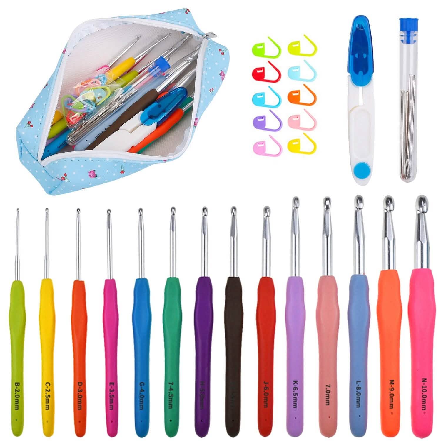 34Piece Set Aluminum Handle Crochet Hook Needles Knitting Tool