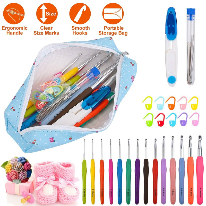 34-Piece Set: Aluminum Handle Crochet Hook Needles Knitting Tool Arts & Crafts - DailySale