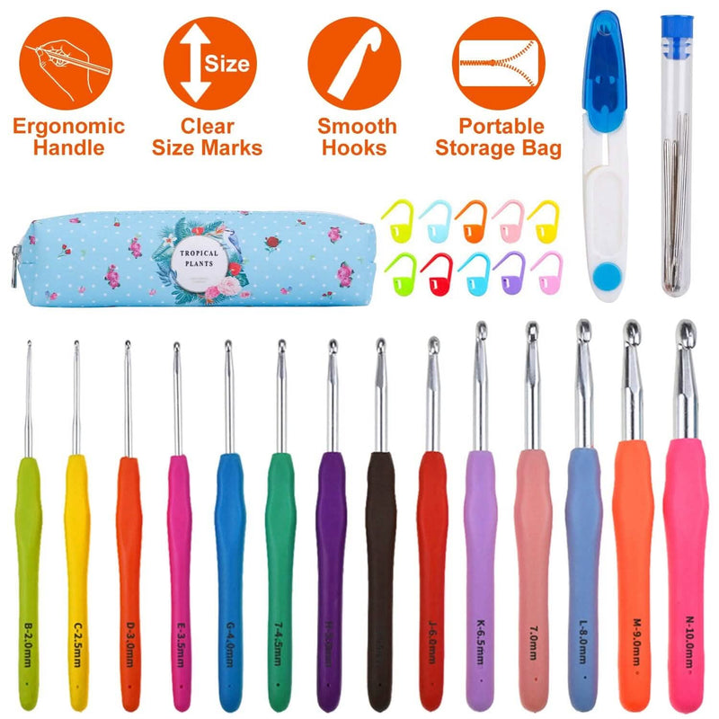34-Piece Set: Aluminum Handle Crochet Hook Needles Knitting Tool Arts & Crafts - DailySale
