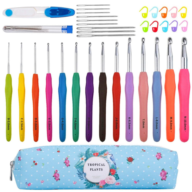 34-Piece Set: Aluminum Handle Crochet Hook Needles Knitting Tool Arts & Crafts - DailySale