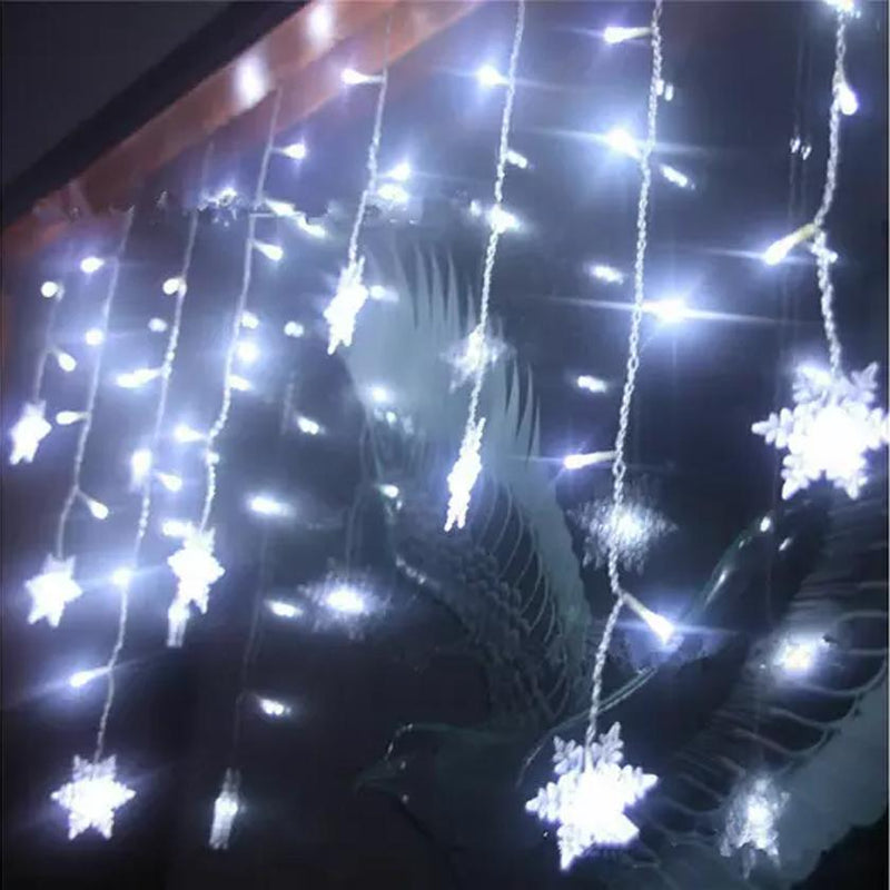 3.5M 96LED Snowflake String Curtain Lights String & Fairy Lights White - DailySale