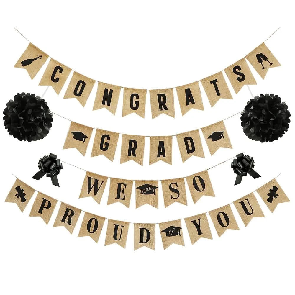 36-Pieces: Burlap "Congrats Grads"+ Burlap "We Are So Proud of You" Holiday Decor & Apparel - DailySale