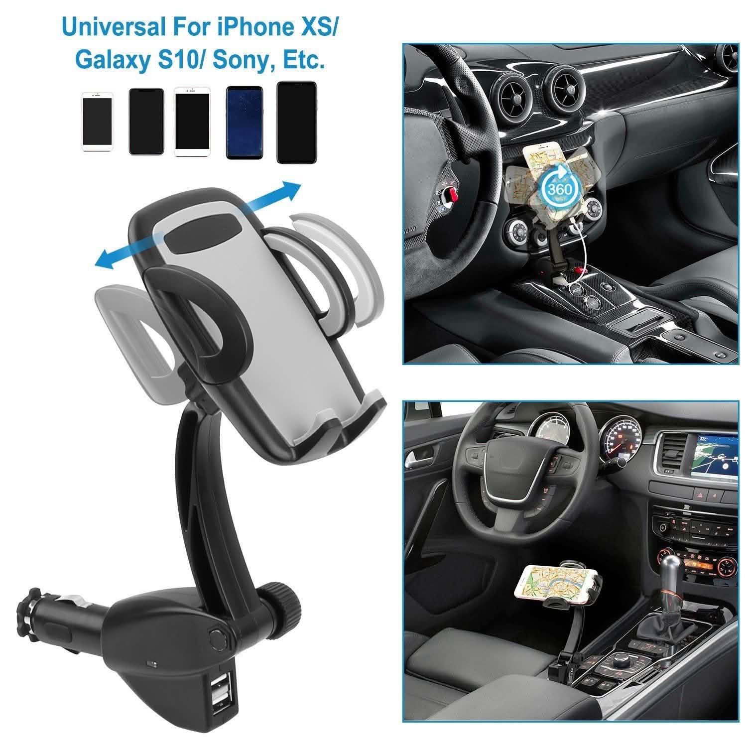 360° Dual USB Smartphone Mounting Car Charger Automotive - DailySale