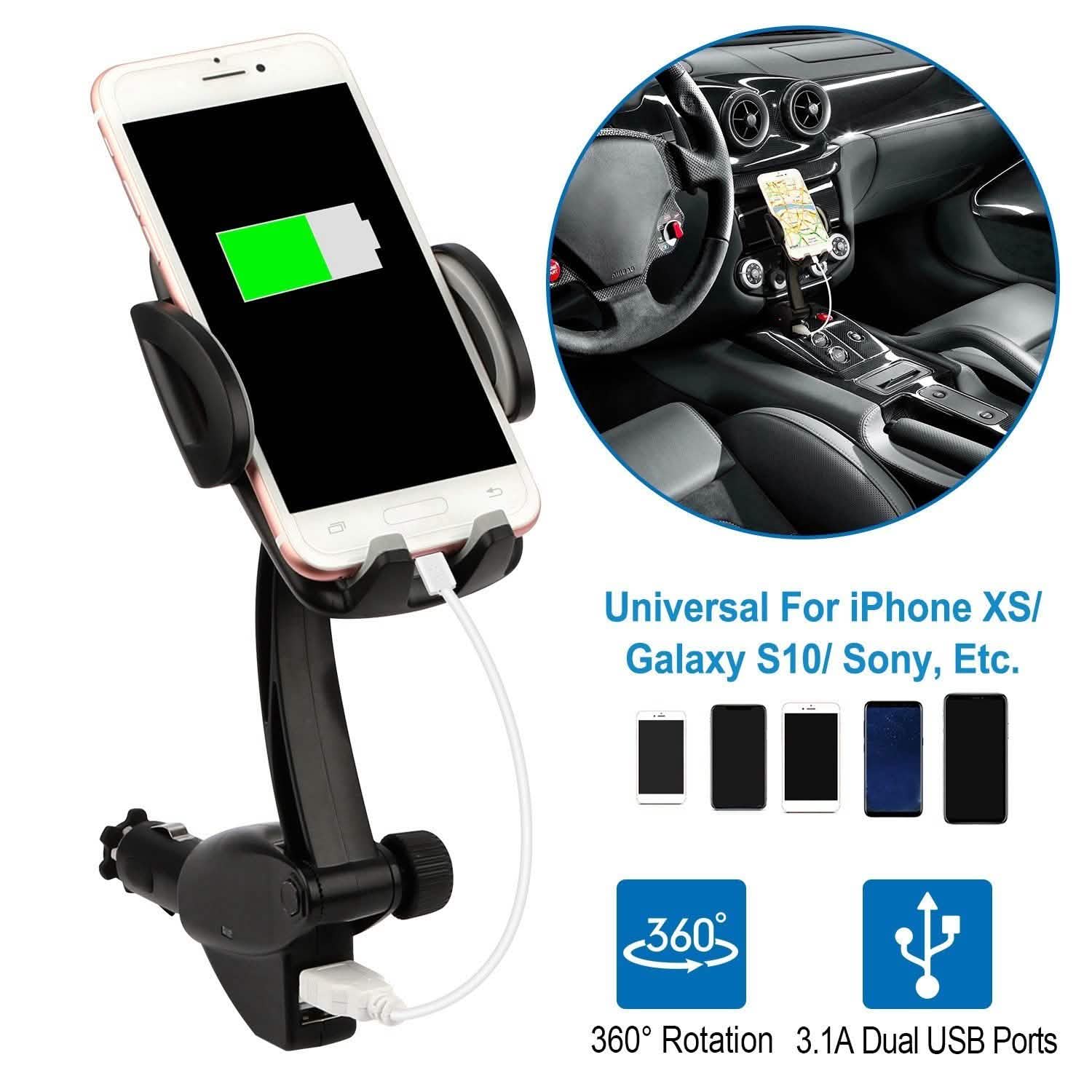360° Dual USB Smartphone Mounting Car Charger Automotive - DailySale