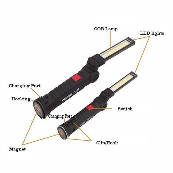 360° Rotation Inspection Lamp LED + COB Flexible Cordless Rechargeable Work Light Outdoor Lighting - DailySale