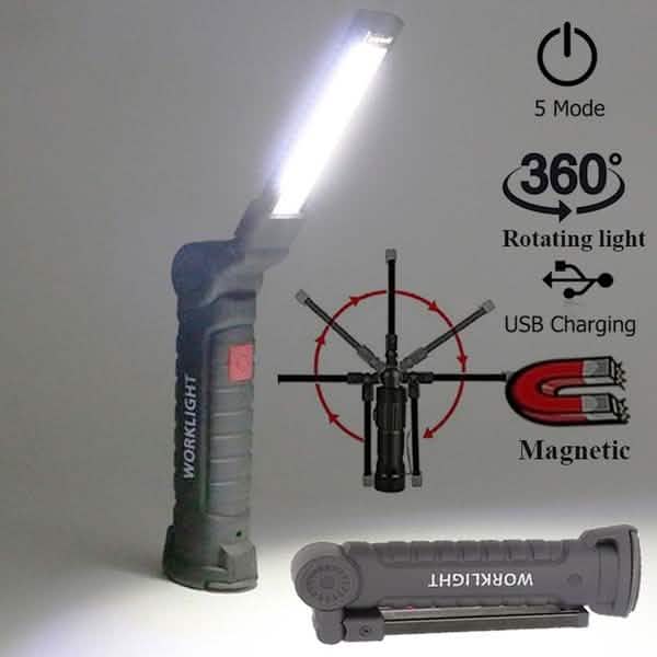 360° Rotation Inspection Lamp LED + COB Flexible Cordless Rechargeable Work Light Outdoor Lighting - DailySale