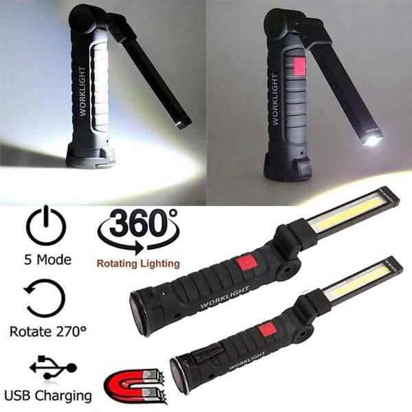 360° Rotation Inspection Lamp LED + COB Flexible Cordless Rechargeable Work Light Outdoor Lighting - DailySale