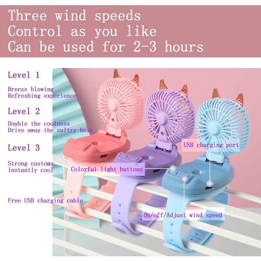 360°Rotation Kids Portable Wrist Strap Mini Watch Hand Held Fan Cat Design Sports & Outdoors - DailySale