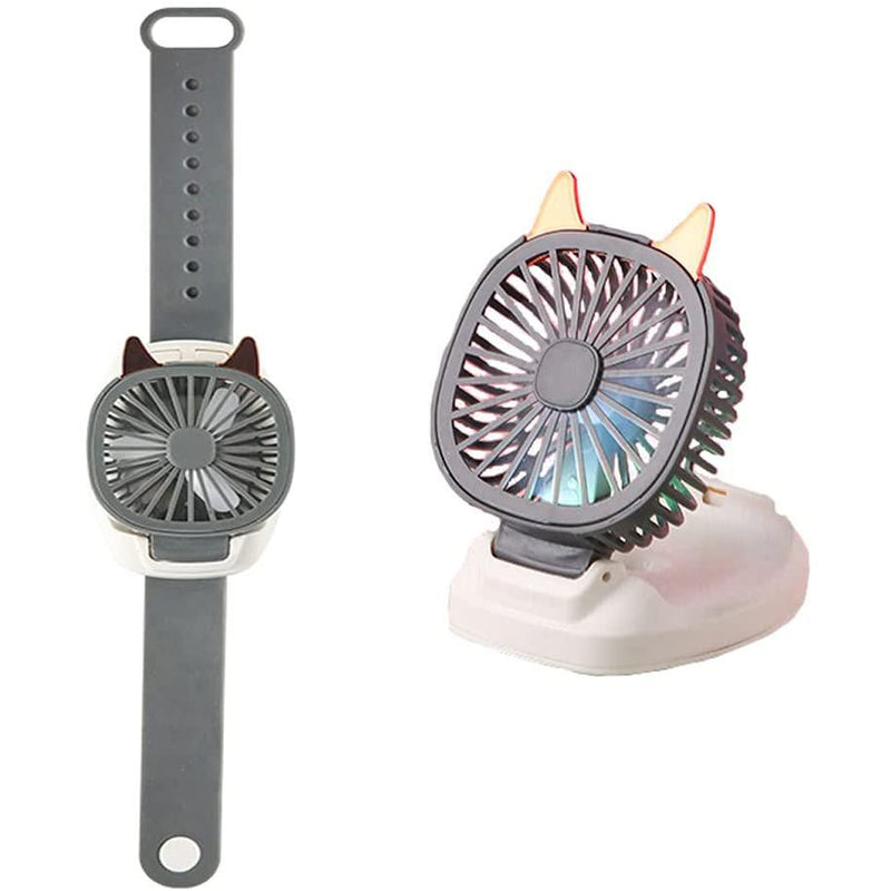 360°Rotation Kids Portable Wrist Strap Mini Watch Hand Held Fan Cat Design Sports & Outdoors Gray - DailySale