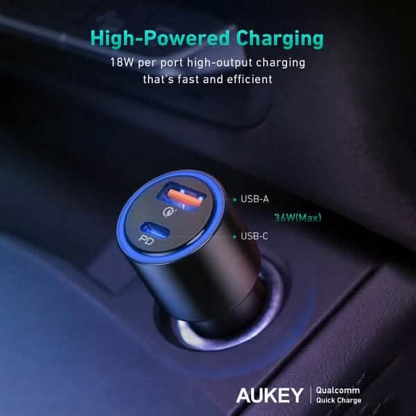 36W LED Car Charger CC-Y18S Dual USB-C/USB-A Automotive - DailySale