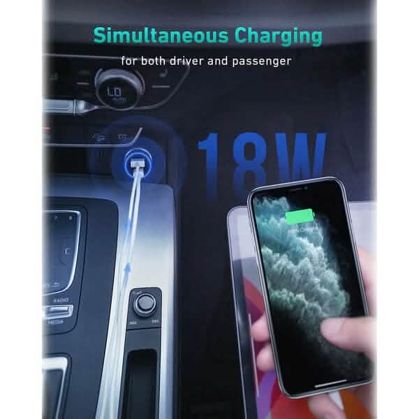 36W LED Car Charger CC-Y18S Dual USB-C/USB-A Automotive - DailySale