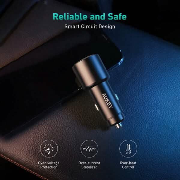 36W LED Car Charger CC-Y18S Dual USB-C/USB-A Automotive - DailySale