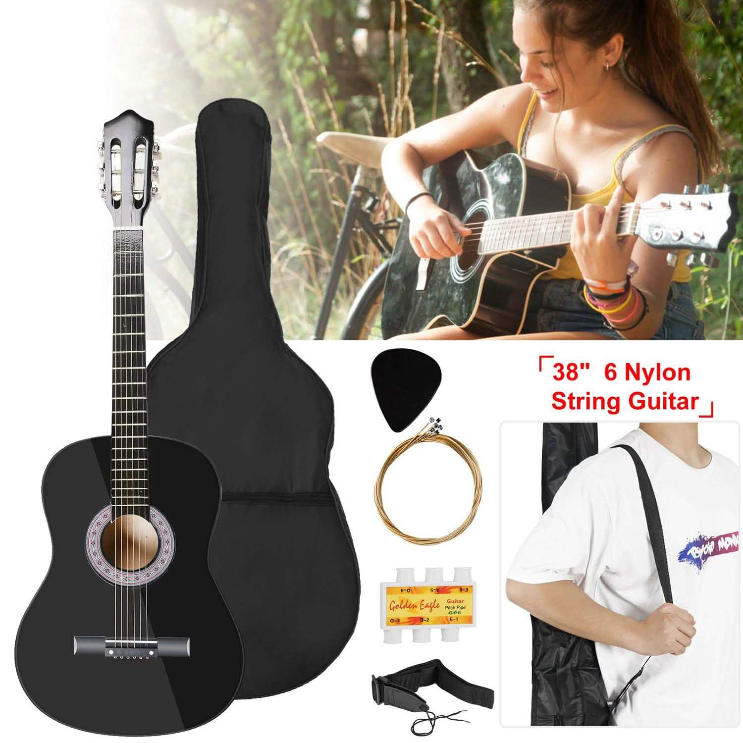 38" Acoustic Beginners Guitar with Guitar Bag Strap Tuner Extra String Toys & Hobbies - DailySale