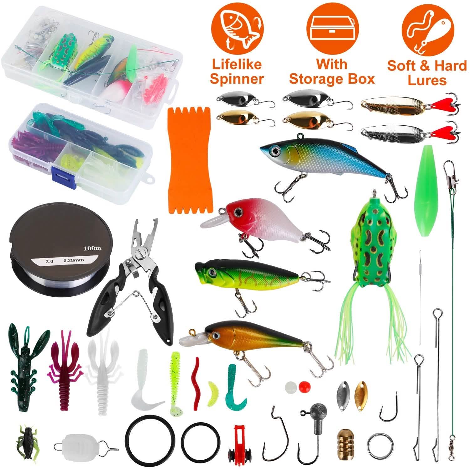 383-Piece: Fishing Lures Tackle Box Sports & Outdoors - DailySale