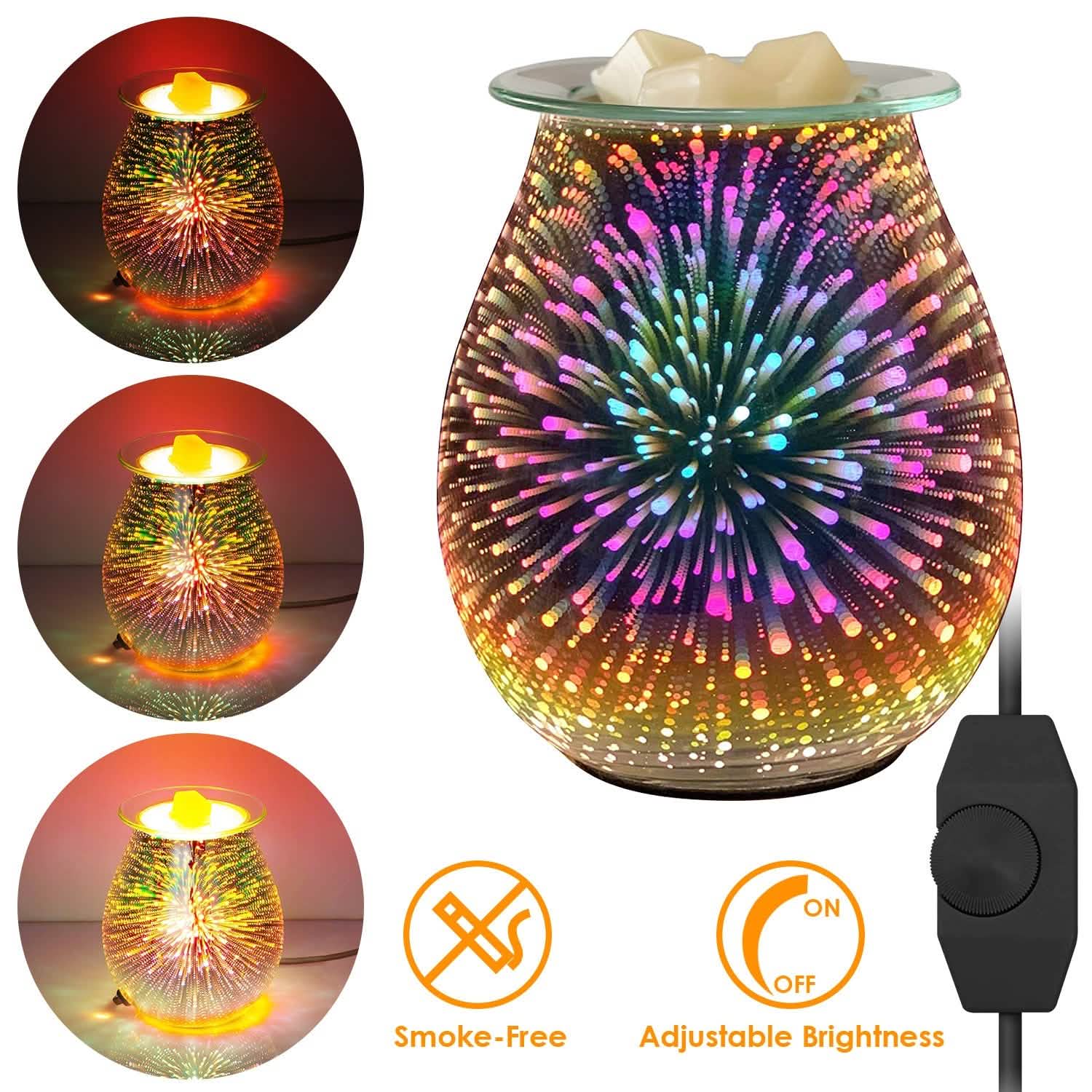 3D Fireworks Glass Wax Warmer Electric Wax Burner Night Lamp Wellness - DailySale