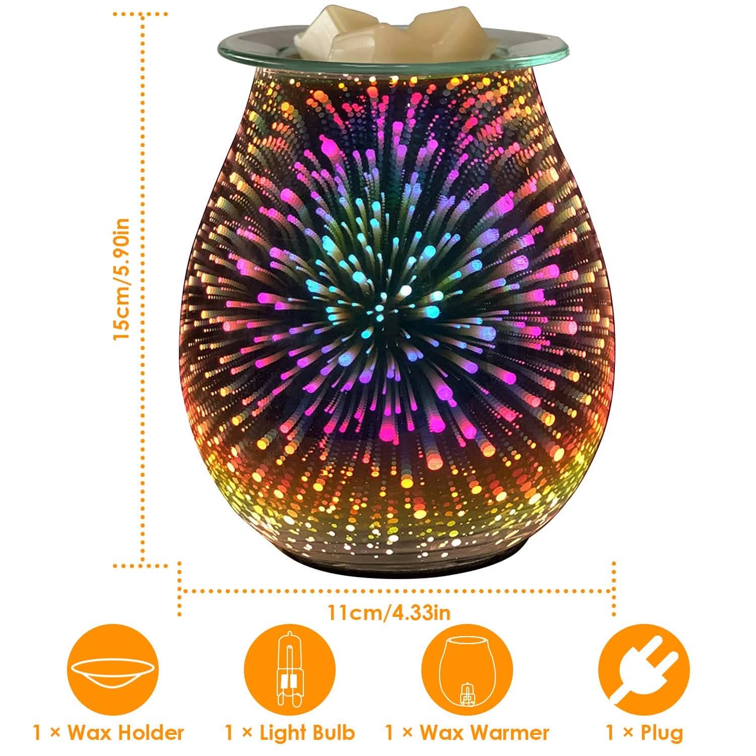 3D Fireworks Glass Wax Warmer Electric Wax Burner Night Lamp Wellness - DailySale