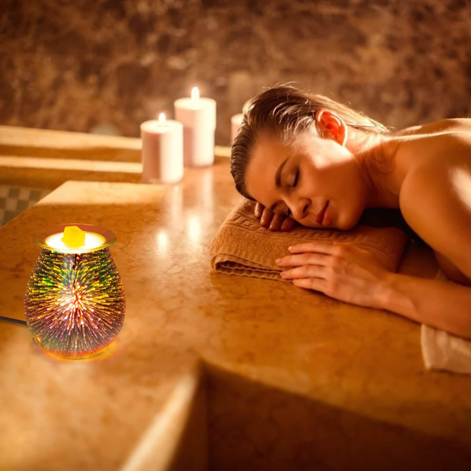 3D Fireworks Glass Wax Warmer Electric Wax Burner Night Lamp Wellness - DailySale