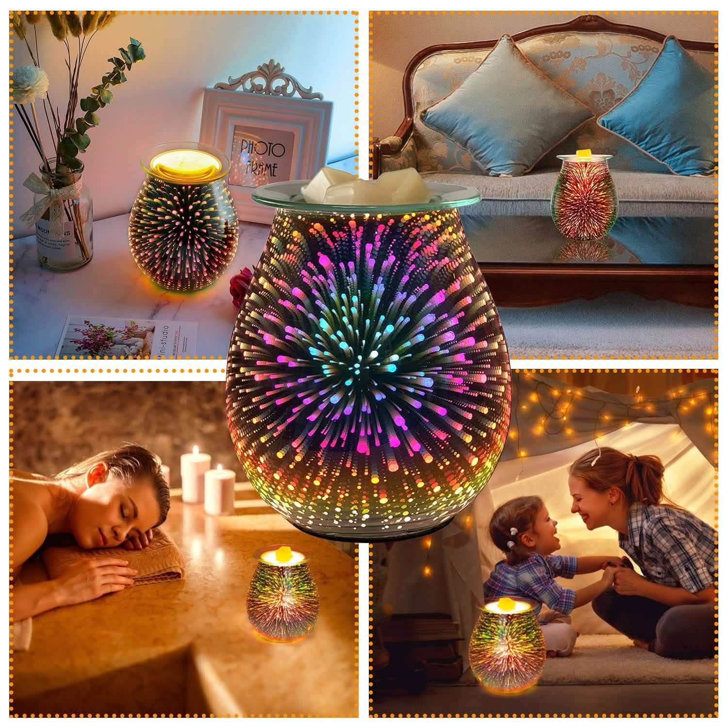 3D Fireworks Glass Wax Warmer Electric Wax Burner Night Lamp Wellness - DailySale