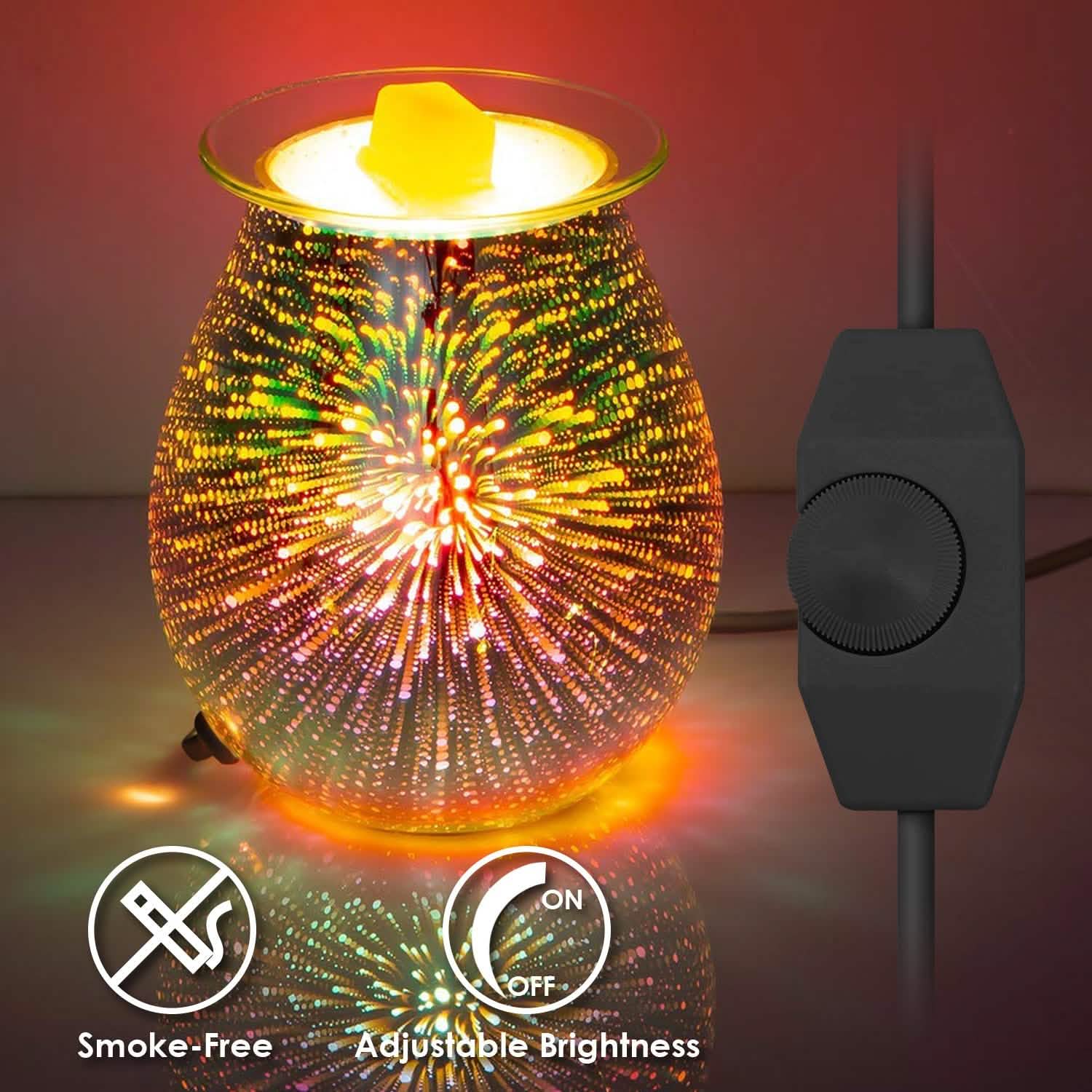 3D Fireworks Glass Wax Warmer Electric Wax Burner Night Lamp Wellness - DailySale