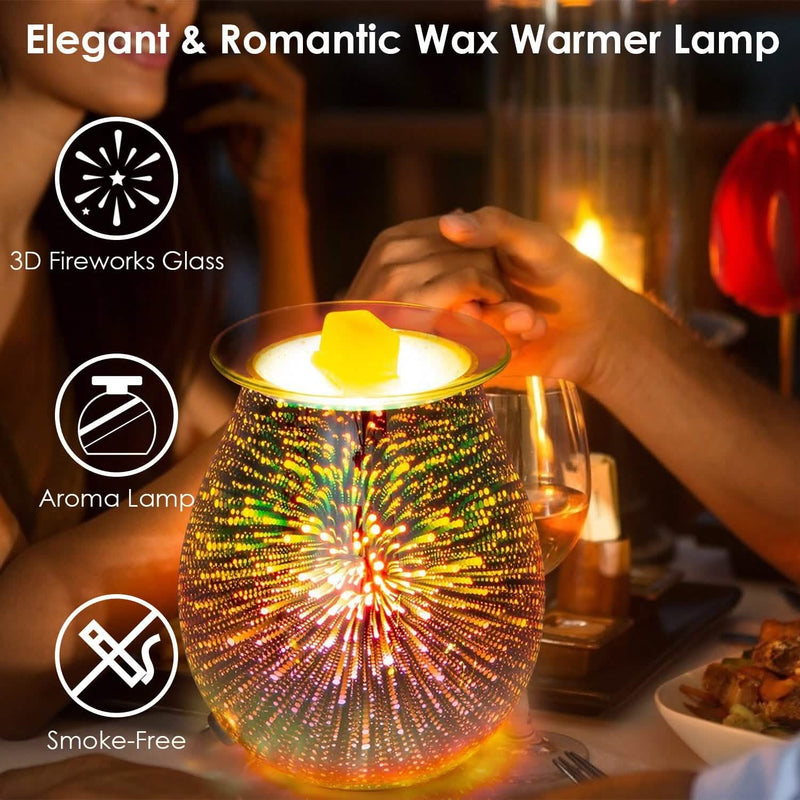 3D Fireworks Glass Wax Warmer Electric Wax Burner Night Lamp Wellness - DailySale