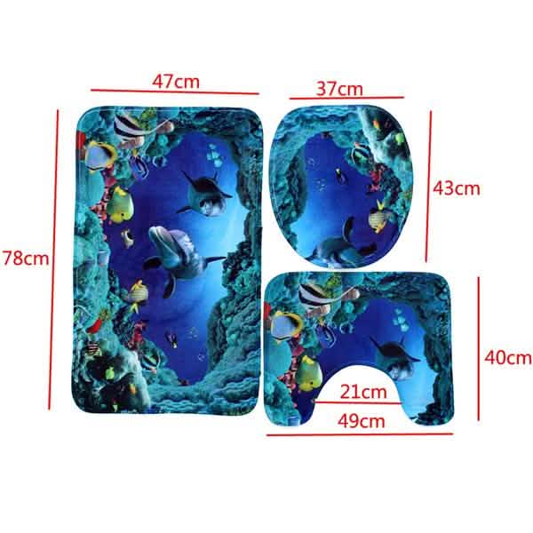 3D Printing Waterproof Shower Curtain Pedestal Rug Toilet Cover Bath Mat Set Bath - DailySale
