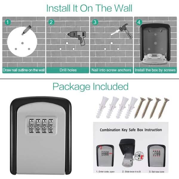 4-Digit Combination Password Wall Mounted Key Storage Lock Box Closet & Storage - DailySale