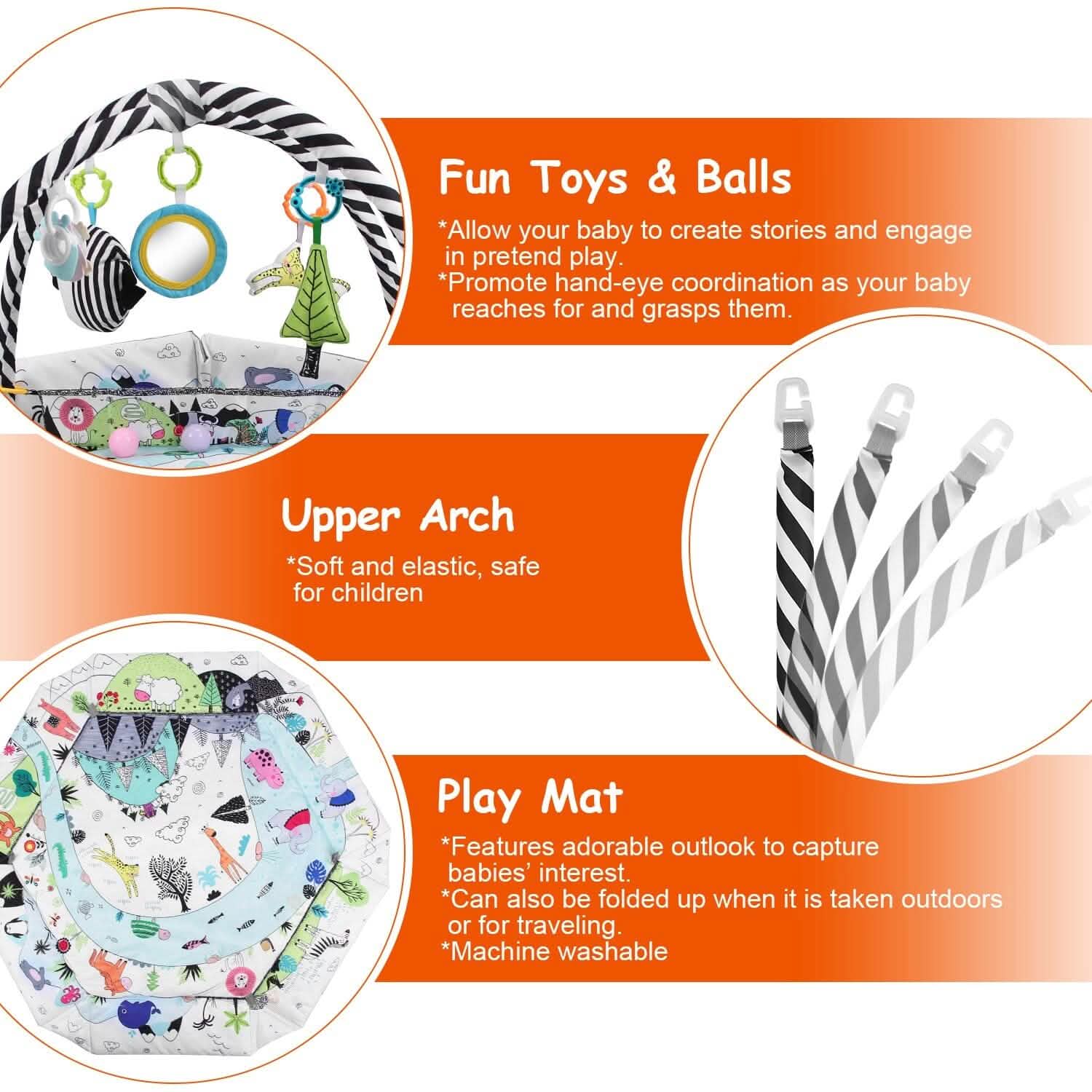 4-in-1 Baby Gym Play Mat Ball Pit with Pillow 18 Balls 9 Toys for 0-3 Years Old Baby - DailySale