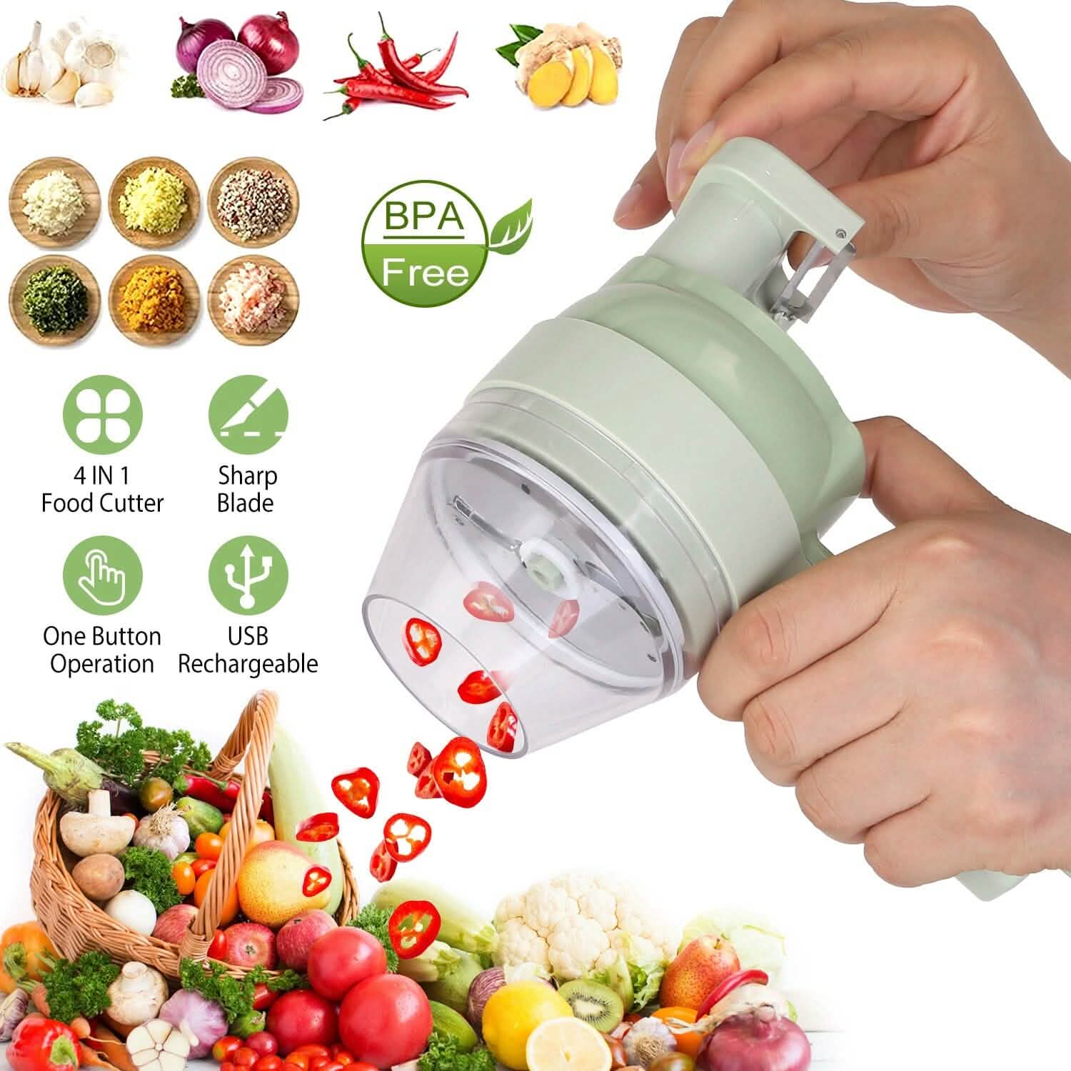 4-in-1 Handheld Electric Vegetable Chopper, Grinder, Slicer and Dicer Kitchen Tools & Gadgets - DailySale