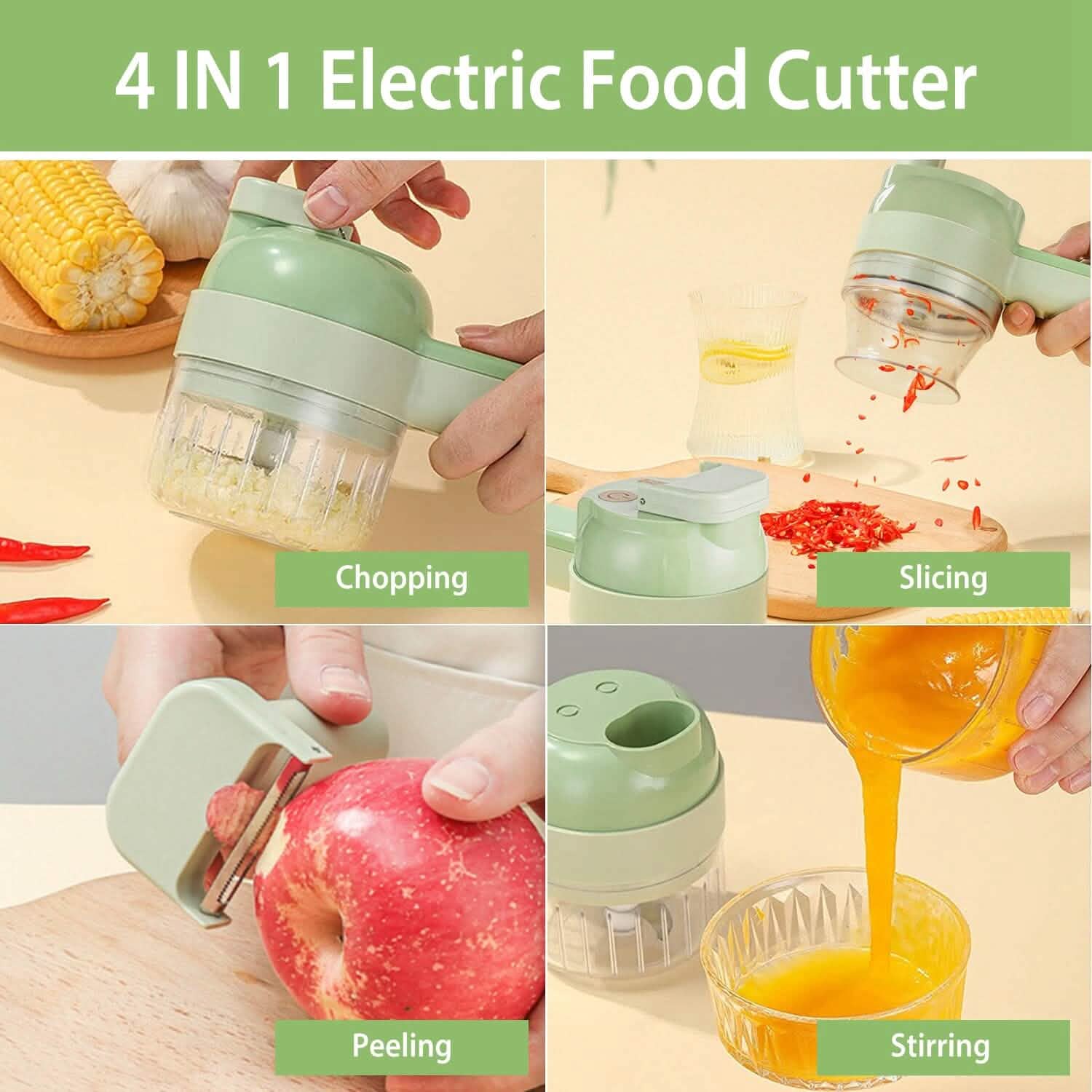4-in-1 Handheld Electric Vegetable Chopper, Grinder, Slicer and Dicer Kitchen Tools & Gadgets - DailySale