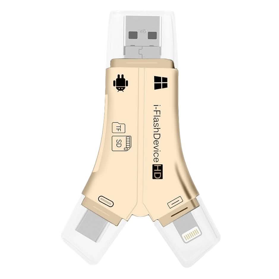 4-in-1 Media Transfer Card Reader with Memory Card Gadgets & Accessories 8GB Gold - DailySale