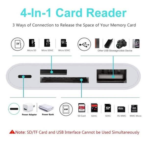 4-in-1 SD/TF Card Reader USB 2.0 Female OTG Adapter Cable Mobile Accessories - DailySale