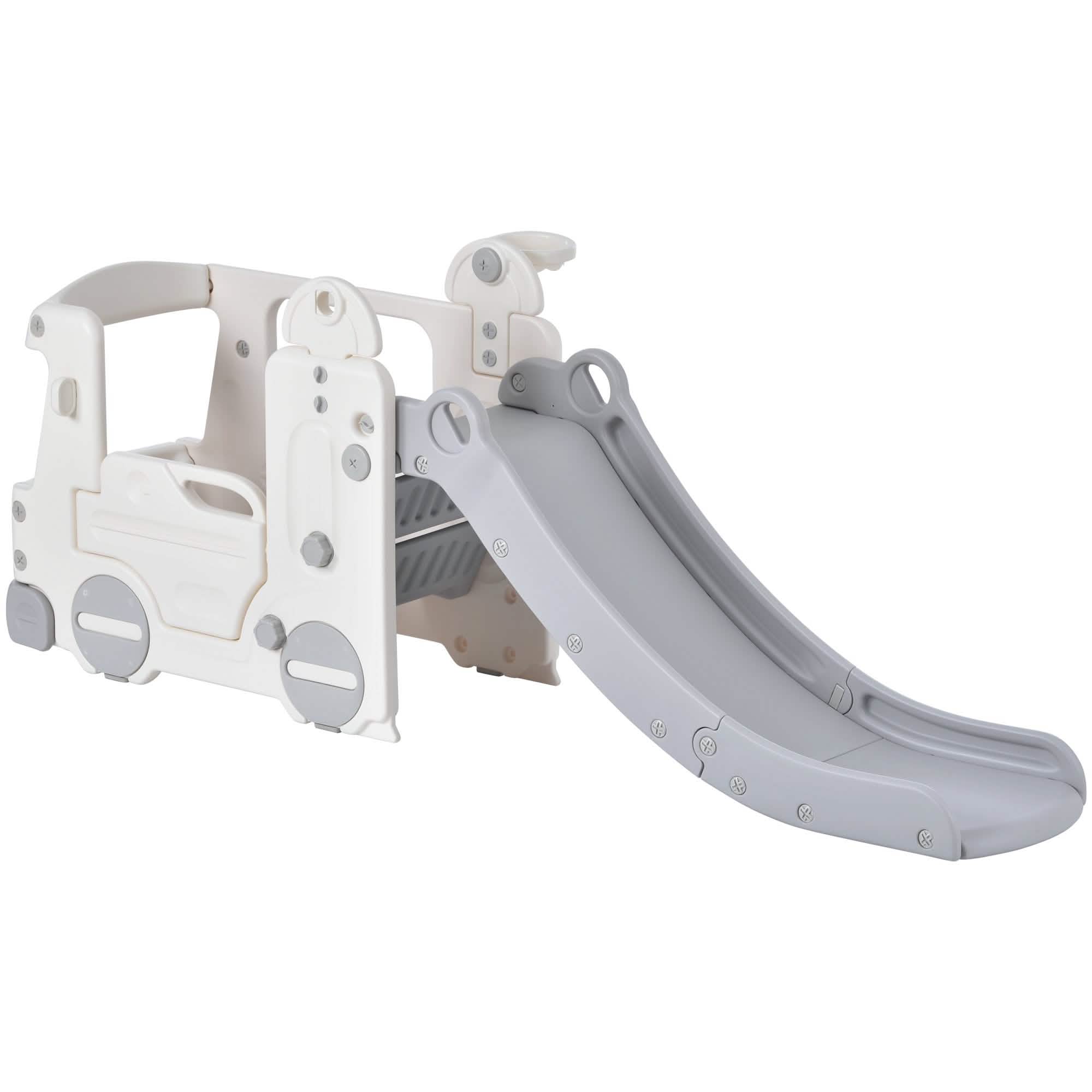 4-in-1 Slide with Bus Climber Slide Set with Basketball Hoop Indoor and Outdoor Toys & Games - DailySale