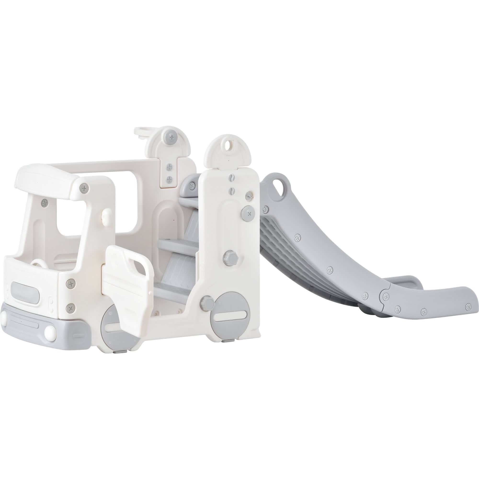4-in-1 Slide with Bus Climber Slide Set with Basketball Hoop Indoor and Outdoor Toys & Games - DailySale