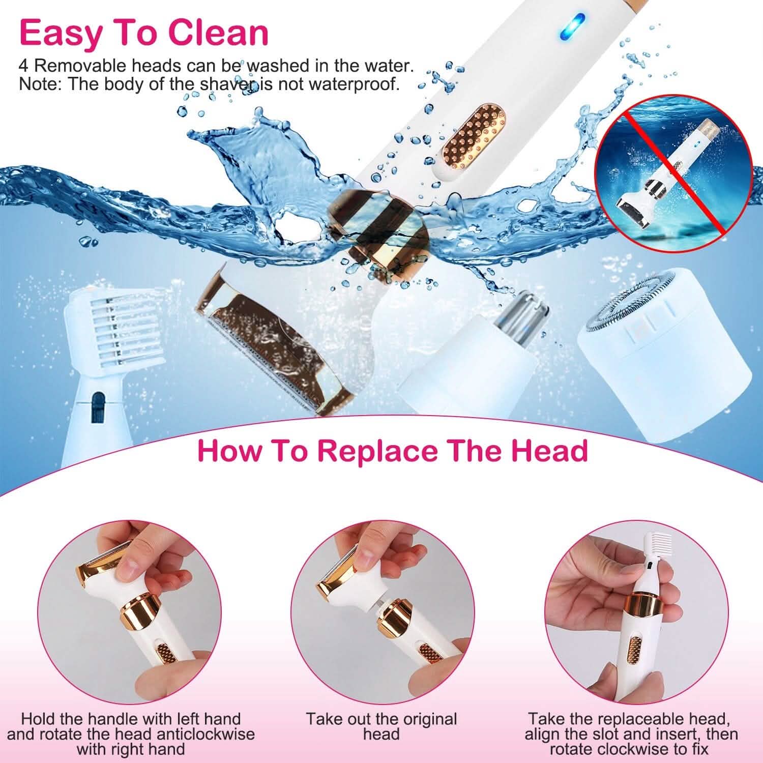 4-in-1 Women Electric Hair Shaver USB Rechargeable Beauty & Personal Care - DailySale