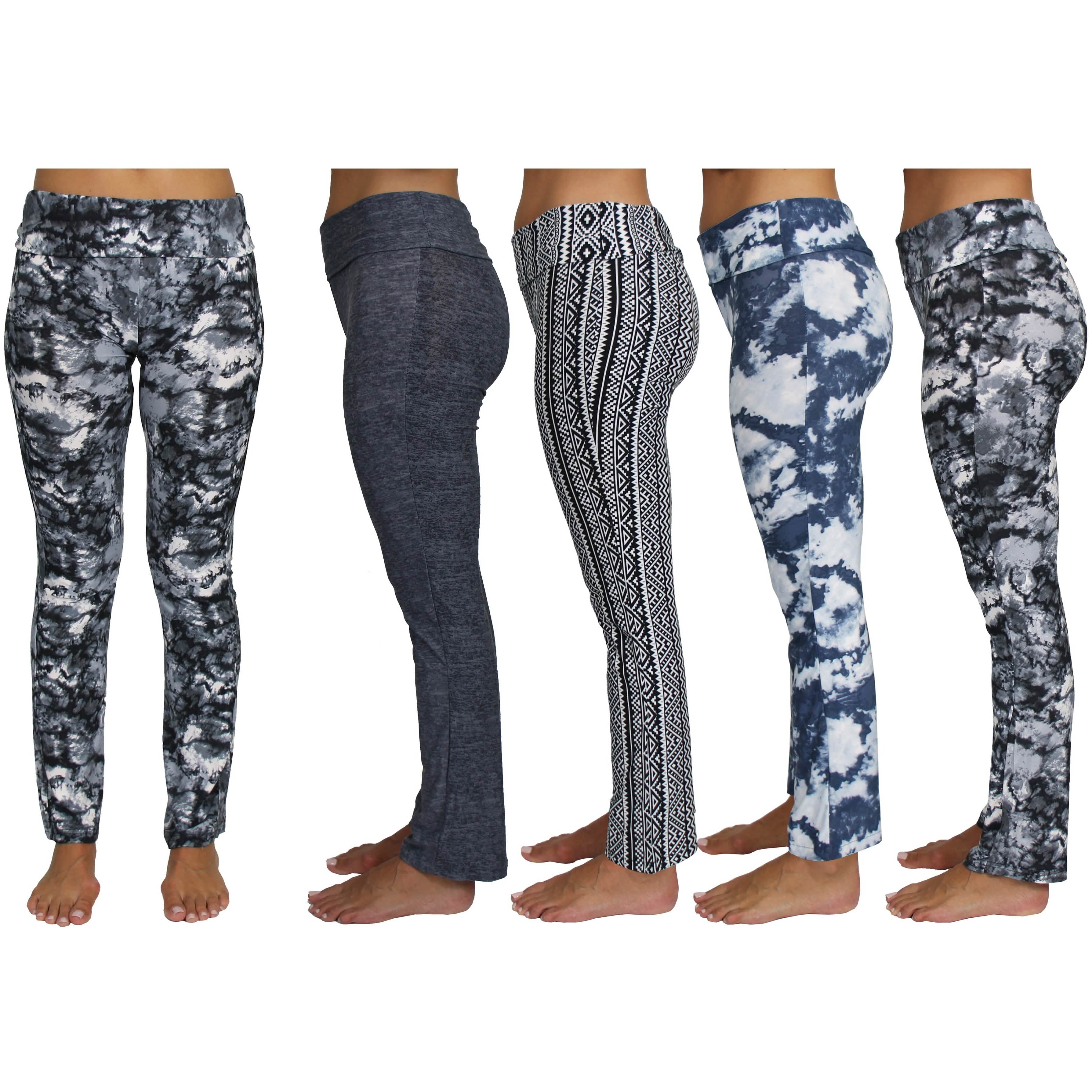 Five women shown from the waist down modeling Moisture Wicking Stretch Performance Active Yoga Pants in assorted colors