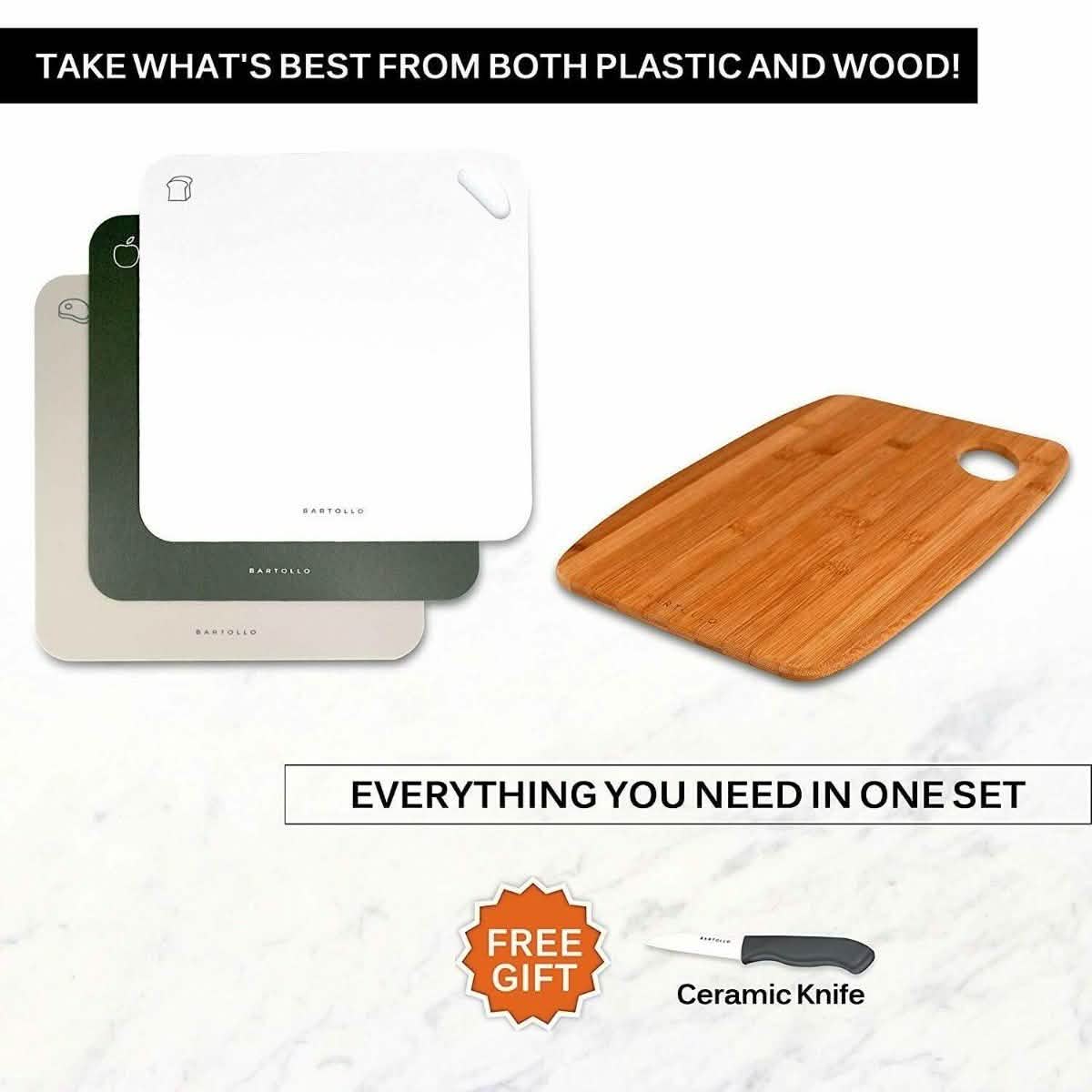 4-Pack: Bartollo Non-Slip Cutting Boards with Free Knife Kitchen Essentials - DailySale