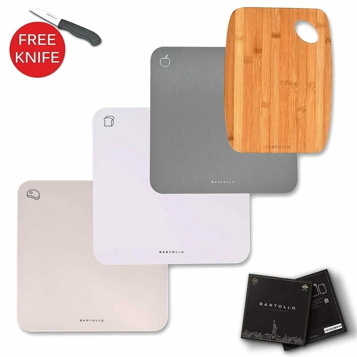 4-Pack: Bartollo Non-Slip Cutting Boards with Free Knife Kitchen Essentials - DailySale