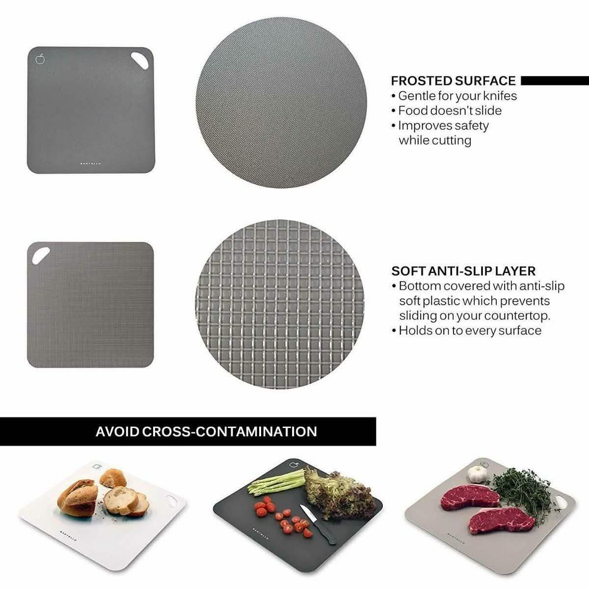 4-Pack: Bartollo Non-Slip Cutting Boards with Free Knife Kitchen Essentials - DailySale