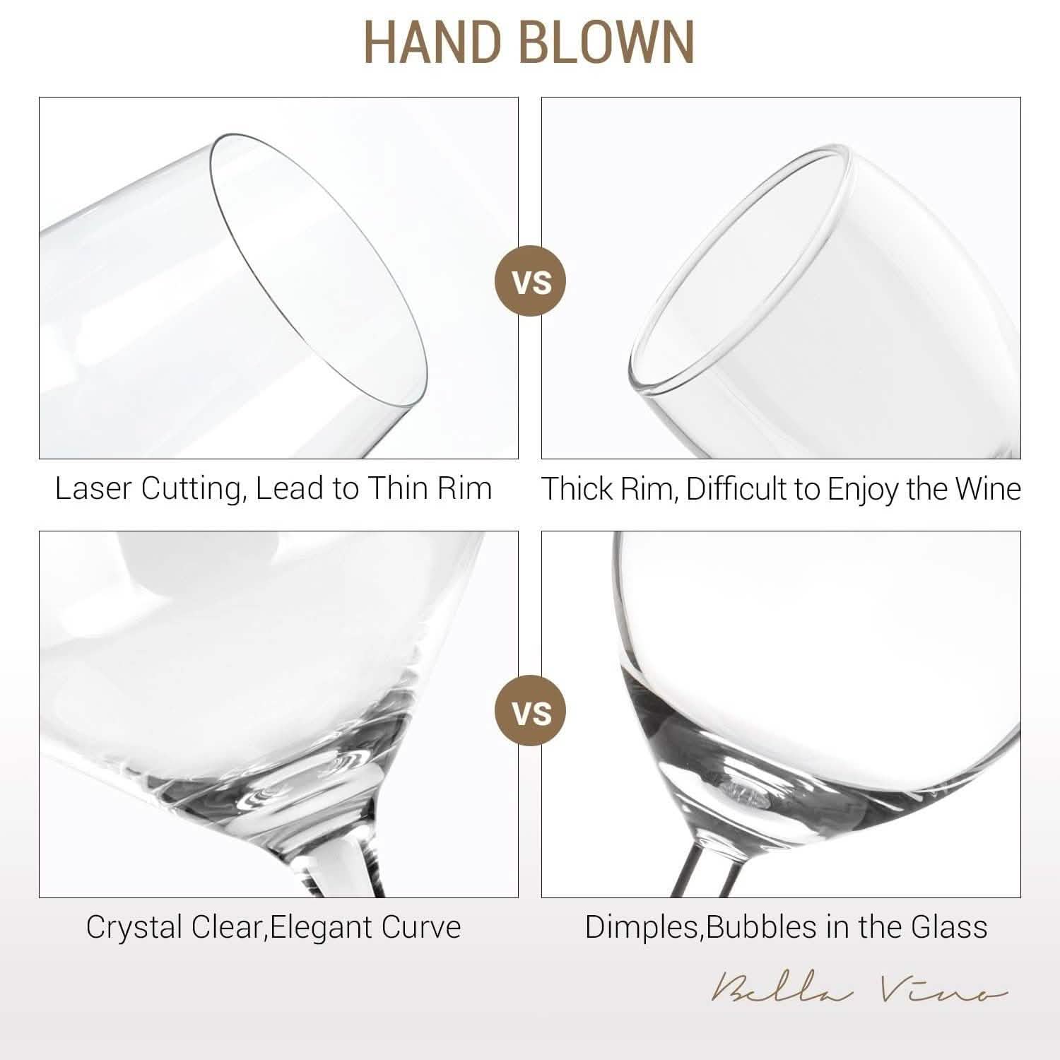 4-Pack: Bella Vino Standard Hand Blown Crystal Red/White Wine Glasses Everything Else - DailySale