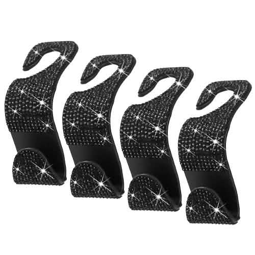 4-Pack: Car Headrest Hooks Bling Rhinestones Back Seat Organizer Hanger Holder Automotive Black - DailySale
