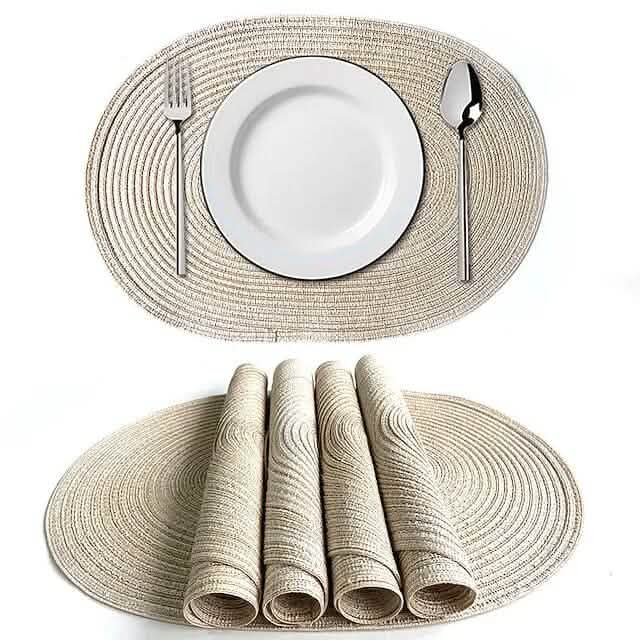 4-Pack: Cotton Oval Dining Mat Wine & Dining Beige - DailySale