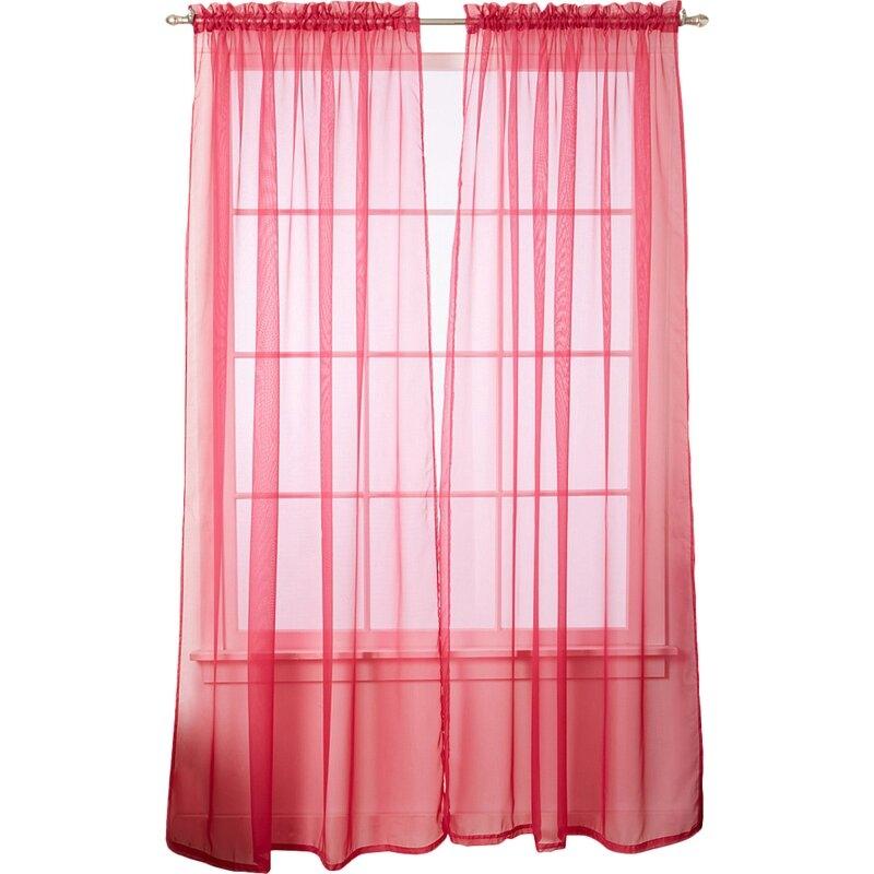 4-Pack: Dorian Solid Sheer Rod Pocket Curtain Panels Furniture & Decor Bright Rose - DailySale