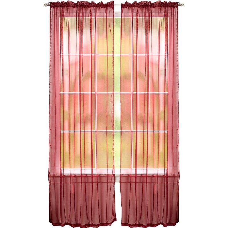 4-Pack: Dorian Solid Sheer Rod Pocket Curtain Panels Furniture & Decor Burgundy - DailySale