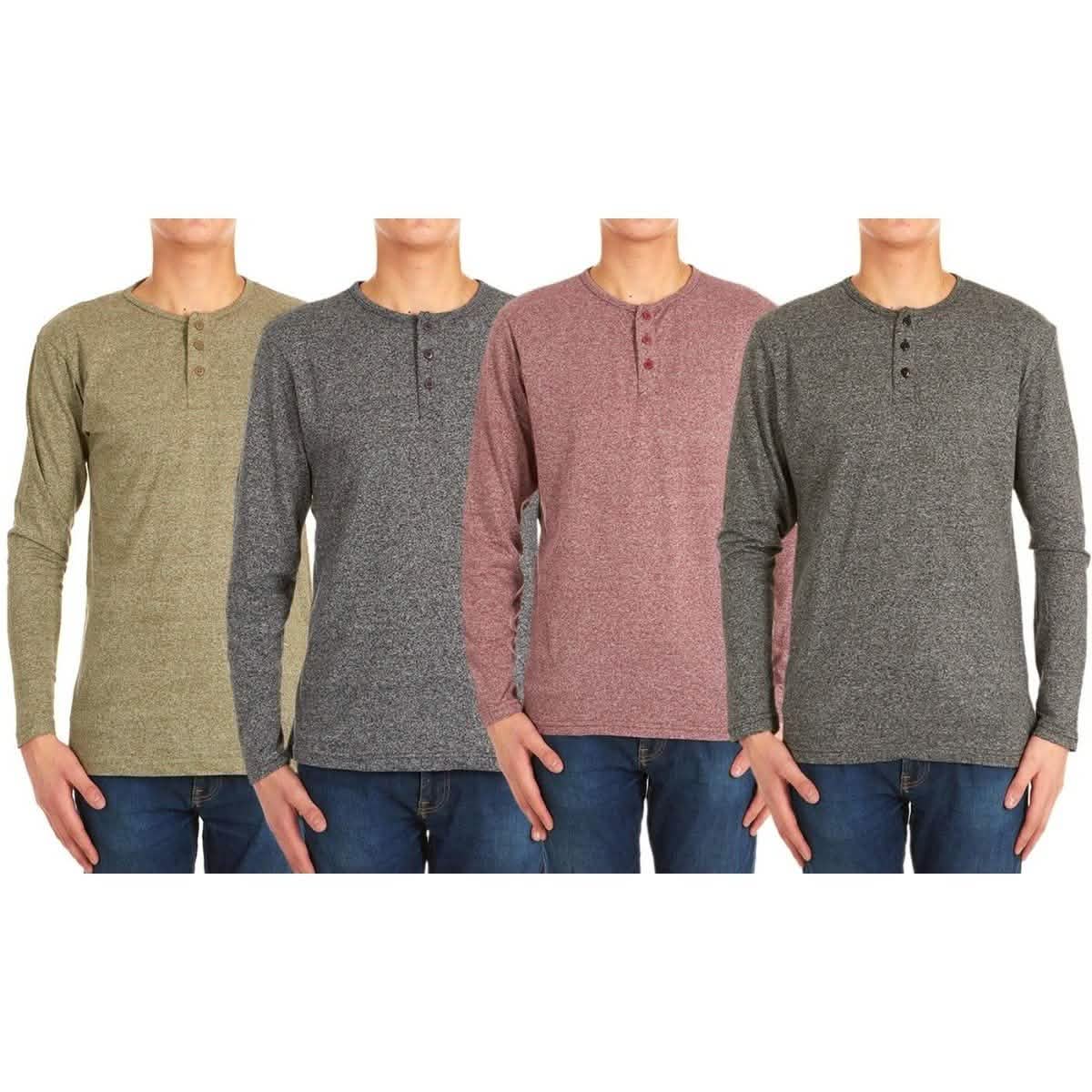 4-Pack: Men's Long-Sleeve Marled Henley Shirts - Size: Medium Men's Apparel - DailySale