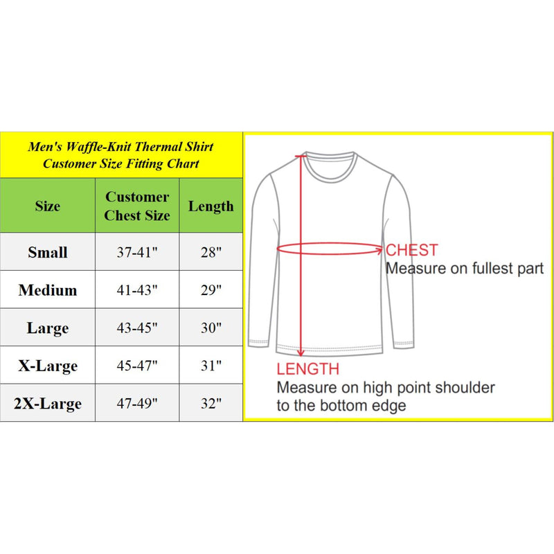 Fitting chart of Men's Waffle-Knit Thermal Shirts (chest size and length)