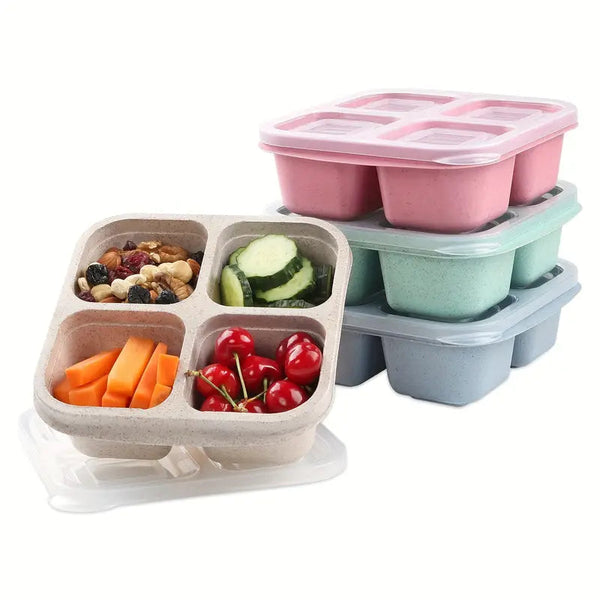 4-Pack: Snack Container With 4 Compartments, Divided Bento Lunch Box With Transparent Lids Kitchen Storage - DailySale