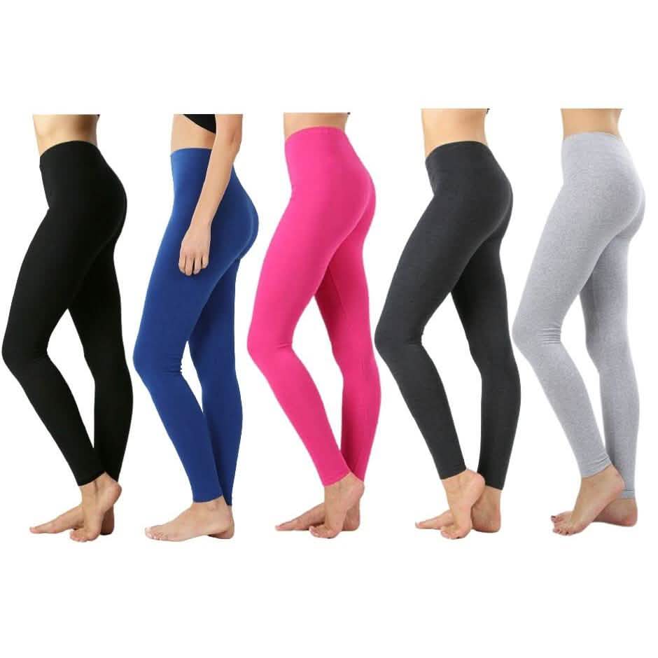 4-Pack: Women's Premium Cotton Full Length Leggings Women's Clothing Assorted S - DailySale